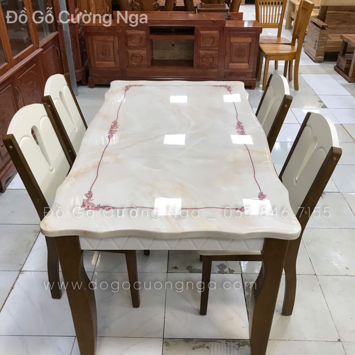 bàn ăn mặt đá 4 ghế 