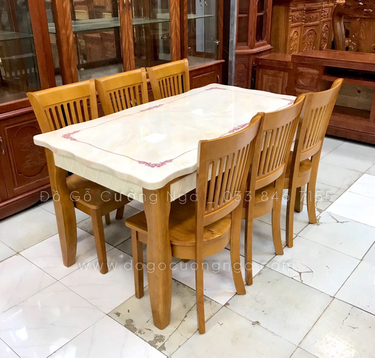 Bnà ăn mặt đá 6 ghế cao cấp 