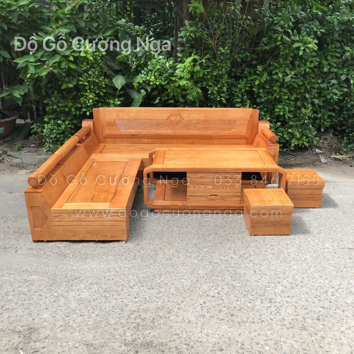 sofa góc L gỗ sồi nga lu màu óc chó 