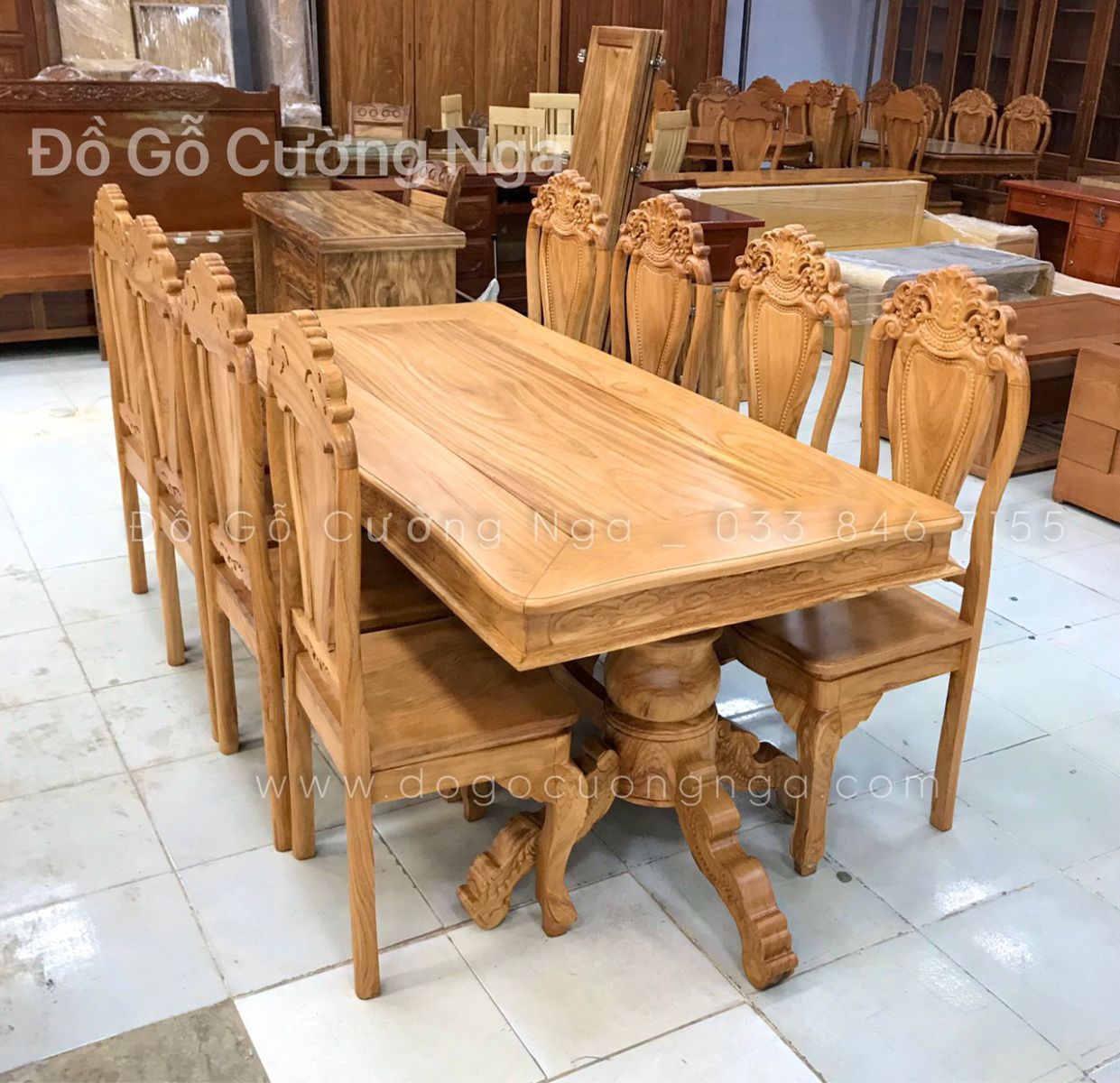 bộ ban ăn gỗ gõ đỏ 8 ghế 