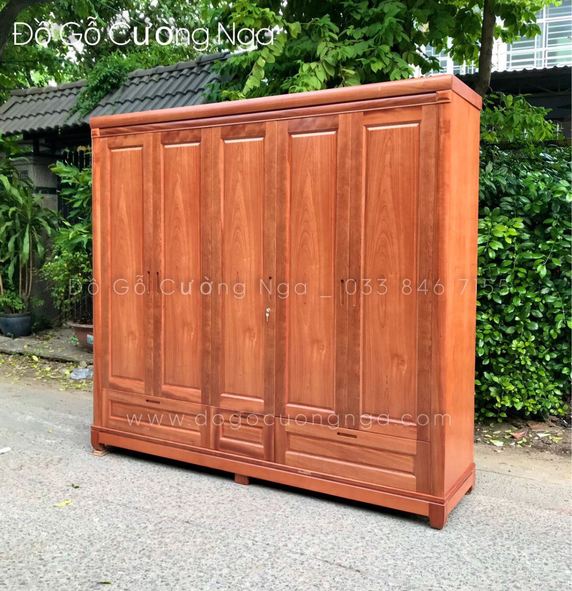 tủ quần áo gỗ xoan đào 5 cánh 