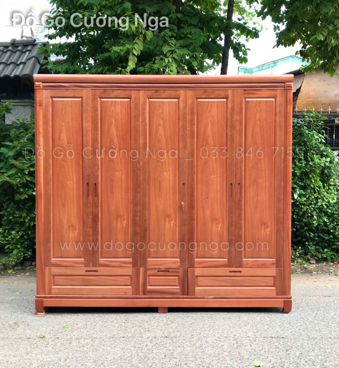 tủ quần áo gỗ xoan đào 5 cánh 