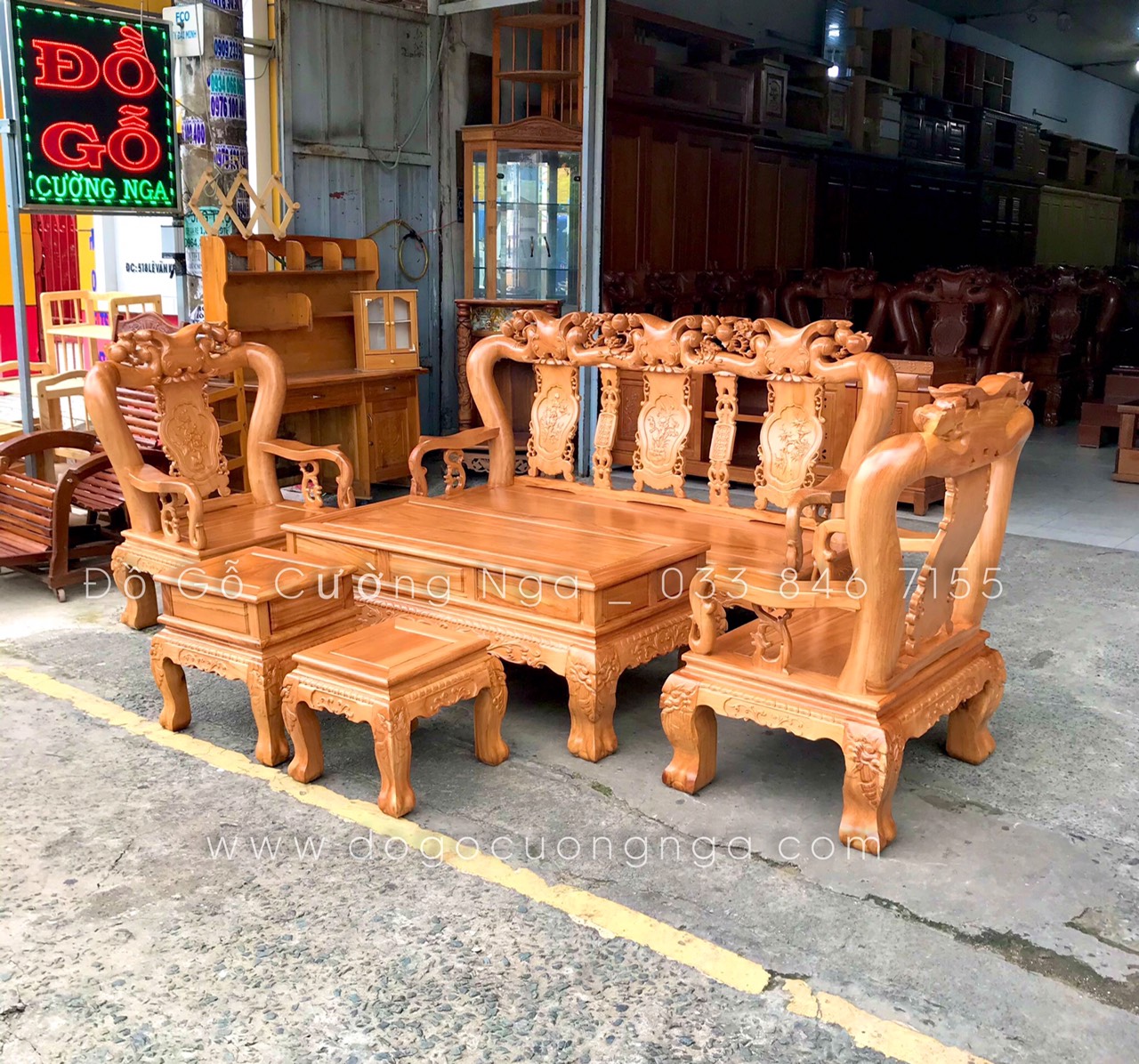 bàn ghế phòng khách gỗ gõ đỏ 