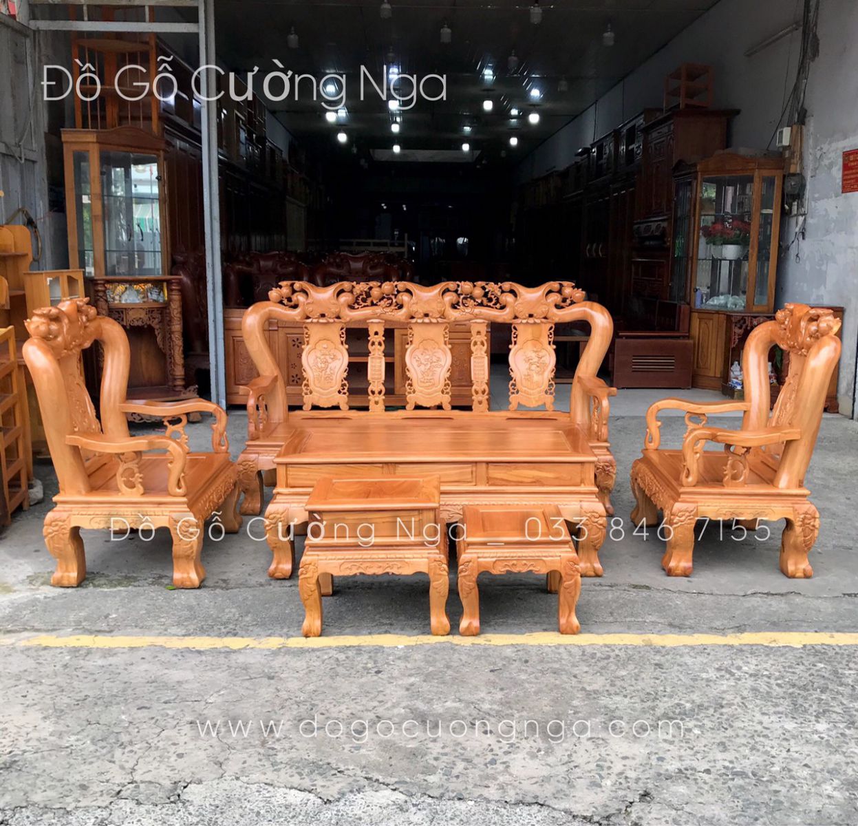 bộ bàn ghế salon gỗ gõ đỏ tay 12 - 6 món 