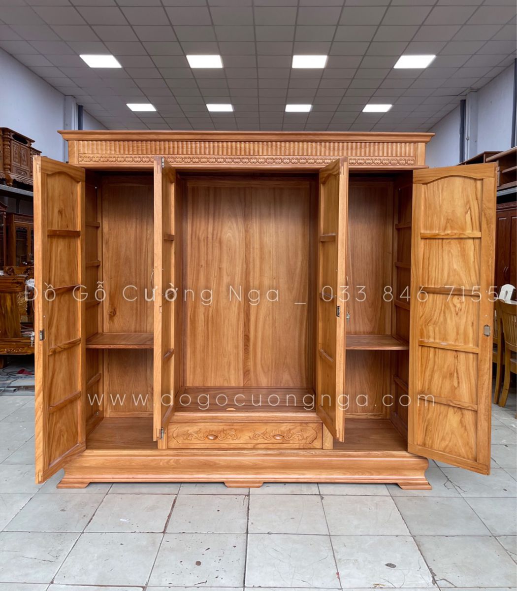 tủ quần áo gỗ gõ đỏ 4 cánh giá rẻ