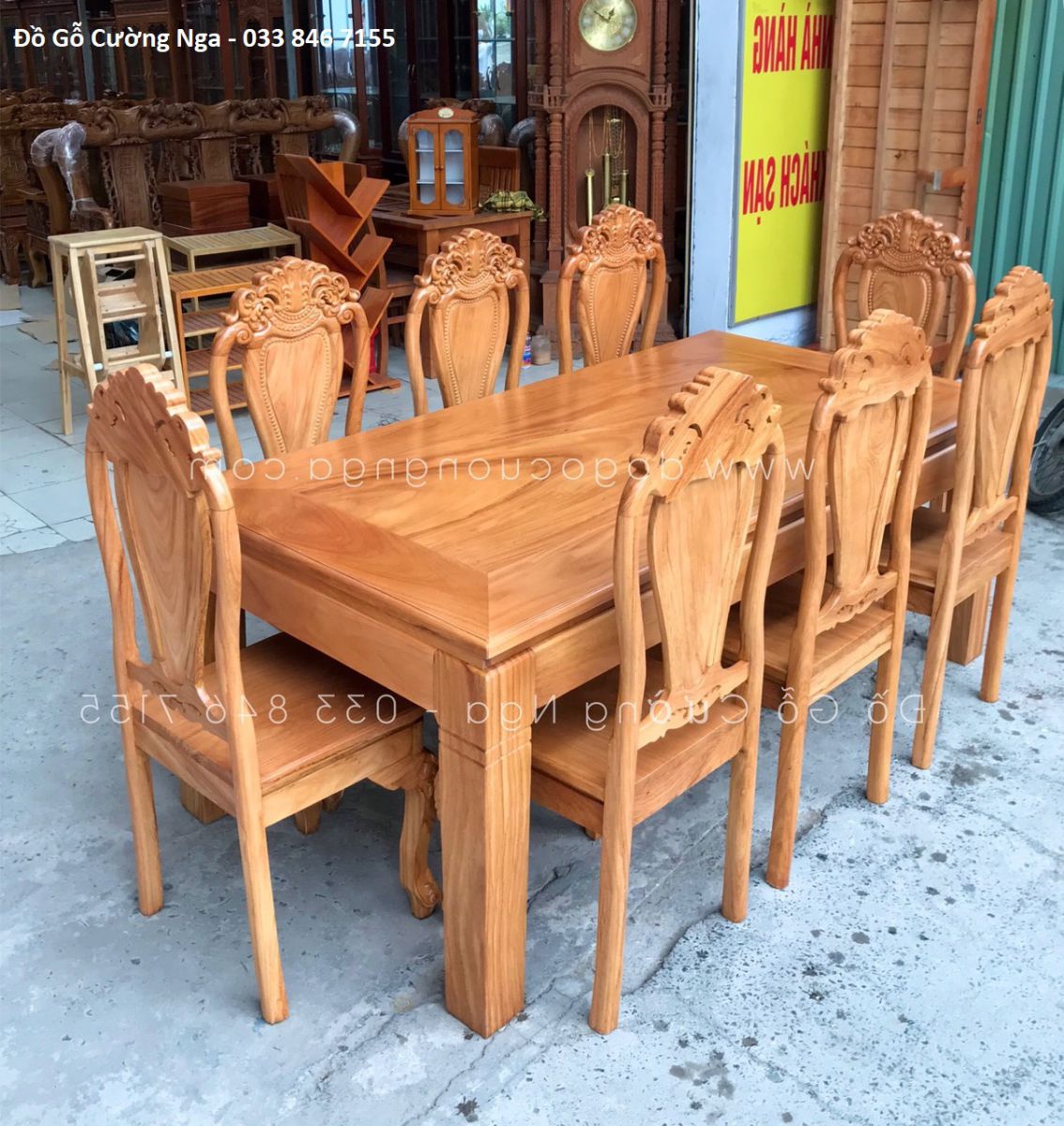 bàn ăn gỗ gõ đỏ 8 ghế 