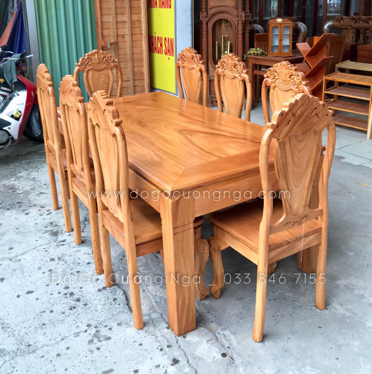 Bộ bàn ăn gỗ gõ đỏ 8 ghế vuông hiện đại 