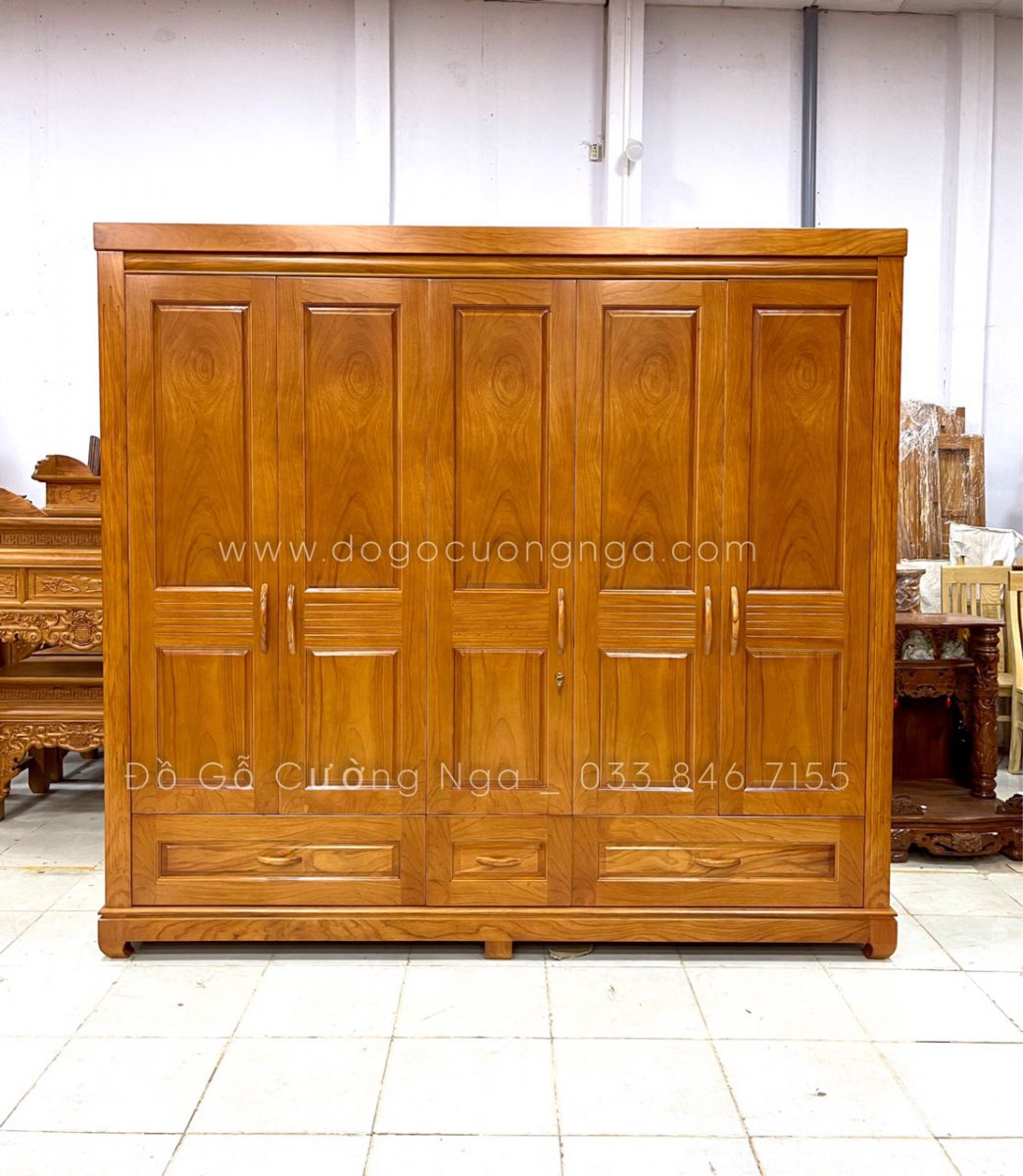 tủ quần áo gỗ gõ đỏ 5 cánh