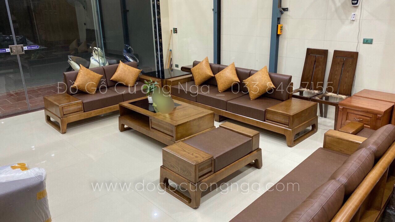 sofa gỗ sồi màu óc chó 